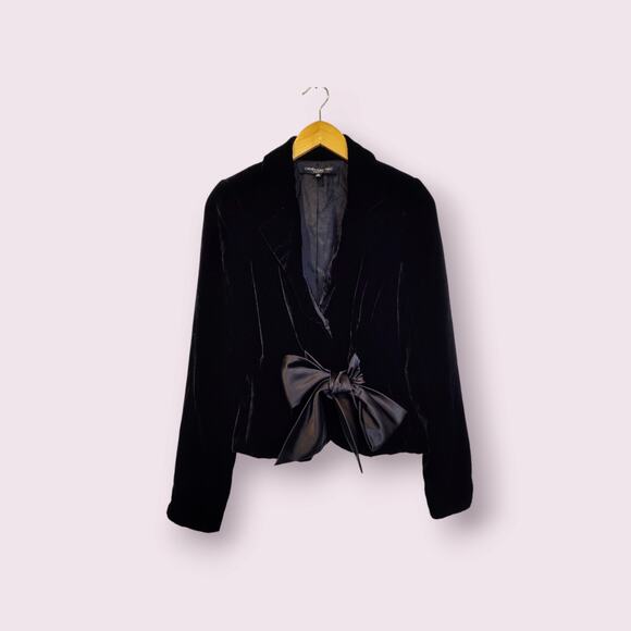 Carmen‎ Marc Valvo Women's Velvet Silk Blazer Tie Front Black Size 8 - Picture 1 of 11
